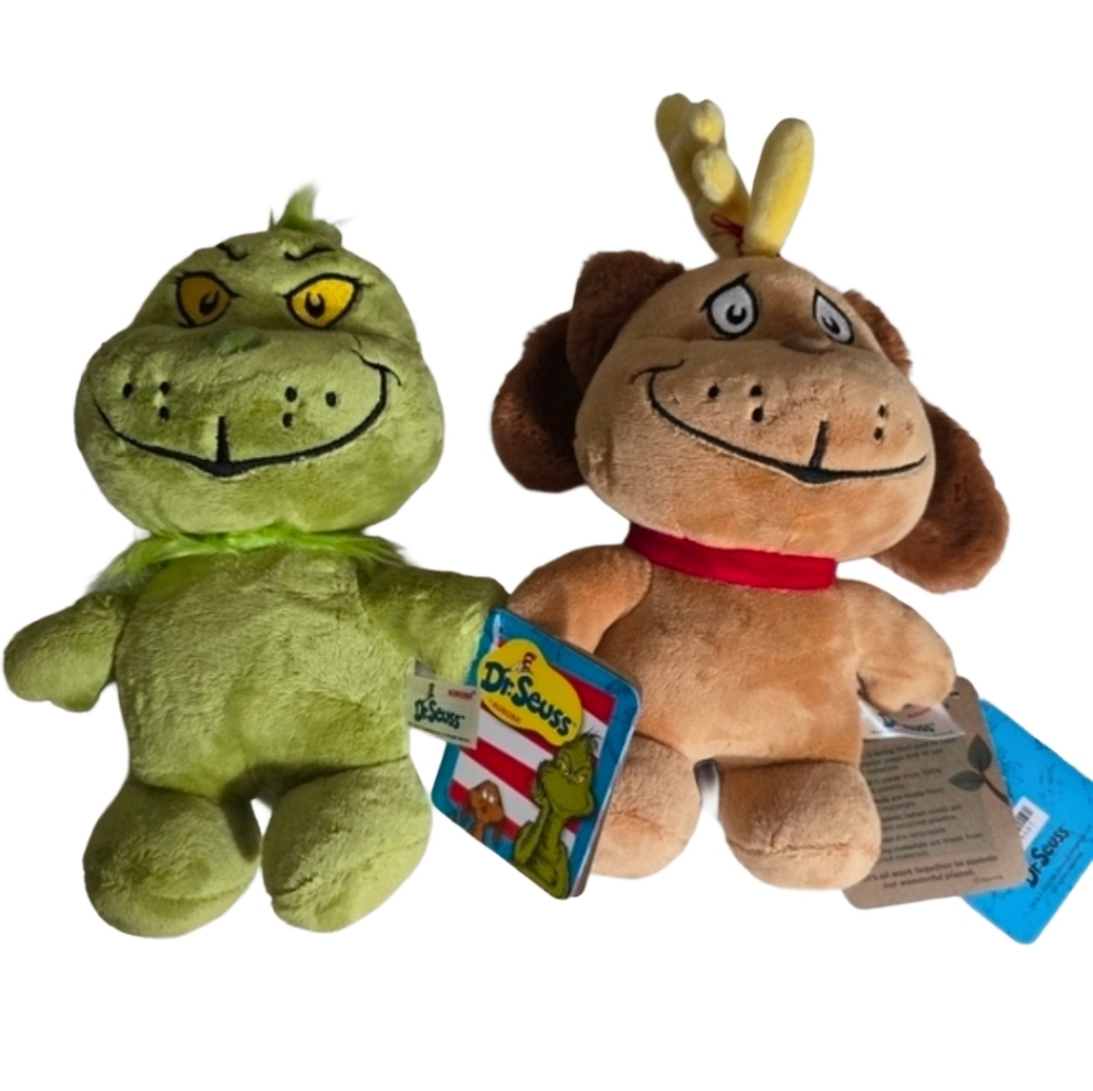 Dr Seuss Grinch & Max Plush Set NWT 9.5” 12” Holiday Christmas